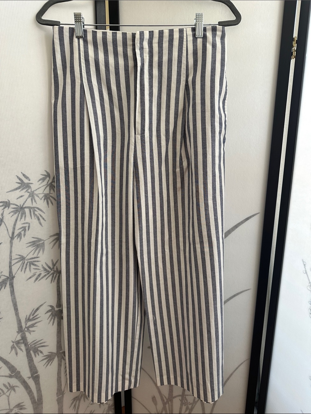 Women’s Zara Vertical Striped Cropped Wide-Leg Pants - White & Gray